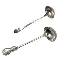 Early 19th century silver toddy ladle Edinburgh circa 1800 and a Victorian silver Kings pattern toddy ladle Glasgow 1839 Maker Robert Gray & Son 2oz (2)