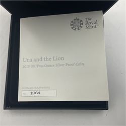 The Royal Mint United Kingdom 2019 'Una and the Lion' silver proof two ounce five pound coin, from 'The Great Engravers' series, No.1064 of a limited mintage of 3000, cased with certificate