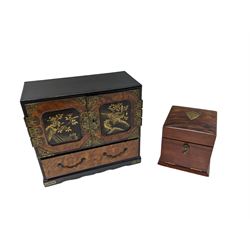 Japanese lacquered jewellery box and a fall front jewellery box with fitted interior