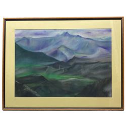 Martin J Popplewell (Northern British Contemporary): 'Snowdonia I' and Lake District Landscape, near pair oil pastels signed, former titled verso max 41cm x 59cm (2)