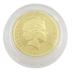 Queen Elizabeth II 1999 gold proof 1/4 ounce Britannia coin, cased with certificate 
