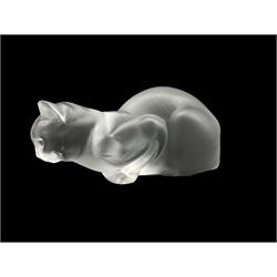 Lalique frosted glass model of a Cat 'Chat Coucha', engraved Lalique France to base, L24cm