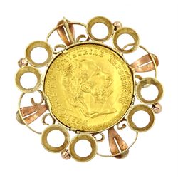 Austrian 1915 ducat gold coin, loose mounted in 14ct gold pendant