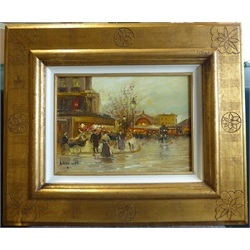  French School (20th century): Evening in a French Town, oil on canvas signed E Regnault 23cm x 32cm  
