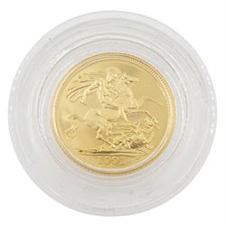 Queen Elizabeth II 1991 gold proof half sovereign coin, cased with certificate