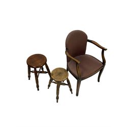 Edwardian hall chair together with two stools 
