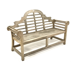 Weathered teak 'Lutyens' style garden bench, W166cm