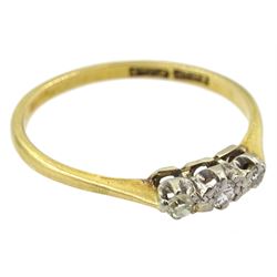 Early 20th century gold three stone diamond ring, stamped 18ct Plat