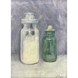 Barry De More (Northern British 1948-2023): Still Life of 'Two Glass Jars of Paint', oil on board signed, titled and dated '91 verso 26cm x 19cm
Provenance: direct from the family of the artist Notes: a Yorkshire Artist and Associate Member of Dean Clough Studio Artists, De More's works have been exhibited in galleries such as The Stirling Smith Art Gallery and The Whitaker Museum