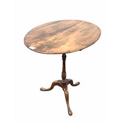 Georgian mahogany oval tilt top occasional table with bird cage, raised on slender turned column and three out splayed supports W63cm