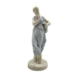 Victorian Minton coloured Parian ware figure of Grecian maiden after Antonio Canova,   raised on circular plinth inscribed Canova, H39cm 