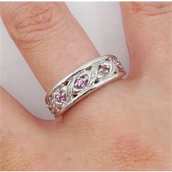 9ct white gold pink sapphire and diamond dress ring, hallmarked