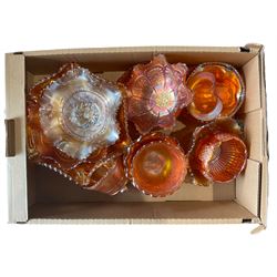 Carnival glass fruit bowl and various other carnival glass items in one box