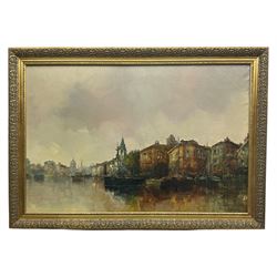 Roel Dozeman (Dutch 1921-): Amsterdam Canal Scene, oil on canvas signed 60cm x 90cm