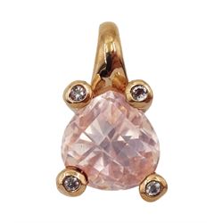 9ct rose gold quartz and diamond pendant, hallmarked