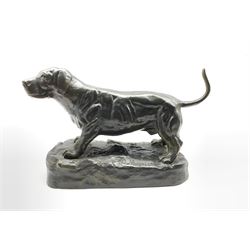 20th century dark patinated hollow cast bronze model of a Labrador, signed J. Moignier, L48cm 