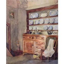 K. Schröder (German, 20th century): Interior scene of cottage with dresser, watercolour signed and dated 1922, 30cm x 24cm
