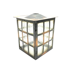 Arts & Crafts style anodised copper framed porch lantern of square form with dimpled glass panels, H21cm x W16cm