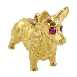 9ct gold corgi dog pendant / charm, with pink stone set eyes, hallmarked