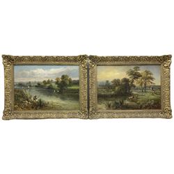 W J Ellis (British 19th century): 'On the Tarne' and 'On the Thames near Reading', pair oils on board signed, inscribed verso 25cm x 36cm (2)