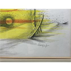 Jean Lurçat (French 1892-1966): Abstract Landscape, limited edition colour lithograph signed in pencil  26cm x 36cm