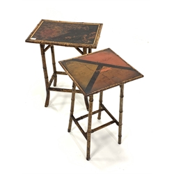 Late Victorian bamboo and lacquer lamp table, (56cm x 41cm, H72cm) together with a similar lamp table, (W41cm)