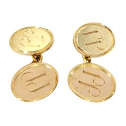 Pair of 18ct gold cufflinks, with engraved initials, London 1960