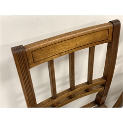 19th century set four elm dining chairs with reeded uprights and ebony stringing to top rail 