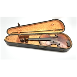  19th Century violin with the paper label of Mathias Neuner, Mittenwald No. 94 1801, with bow in case  