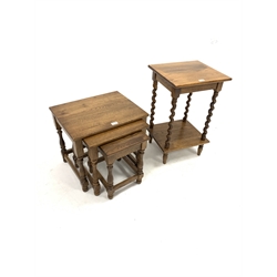 A oak nest of tables, together with a oak side table. 