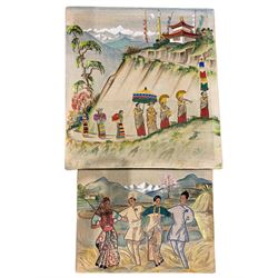Bhutanese School (19th century): Buddhist Ceremony, two mixed media tapestries and applique max 72cm x 67cm (2)