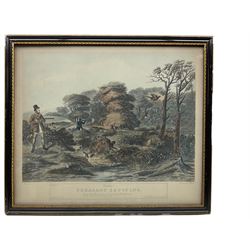 Charles Hunt (British1803-1877) after Francis Calcraft Turner (British 1782-1846): 'Grouse Shooting' 'Duck Shooting' 'Snipe Shooting' 'Partridge Shooting' 'Woodcock Shooting' and 'Pheasant Shooting', set six aquatint engravings with hand colouring pub. 1841, 37cm x 49cm (6)