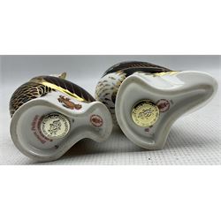 Two Royal Crown Derby paperweights comprising 'Brown Pelican' dated 1998 and Puffin, 1996 (2)