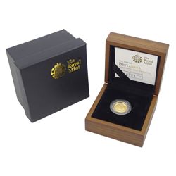 Queen Elizabeth II 2009 gold proof one tenth ounce Britannia coin, cased with certificate
