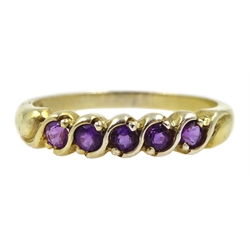 Silver-gilt five stone amethyst ring, stamped sil