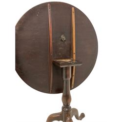 George III mahogany tripod table, circular tilt-top on vasiform pedestal, three splayed supports with pointed pad feet