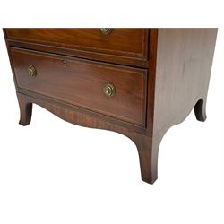Small Georgian style mahogany chest, rectangular banded top with parquetry stringing, fitted with four graduating drawers, shaped apron and splayed bracket feet