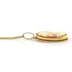 18ct gold shell cameo pendant necklace, both stamped