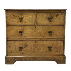 Early 20th century ash chest of drawers, the projecting top over two short and two long drawers, raised on bracket supports 