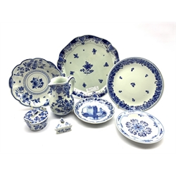 Eight pieces of 20th century Delft pottery decorated in blue and white including plates, trinket box, jug etc by De Koninklijke Porceleyne Fles etc