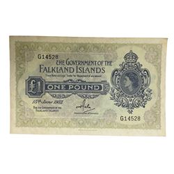 Queen Elizabeth II Falkland Islands one pound note, 15th June 1982 'G14528'