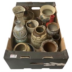 Studio pottery, mainly British, including a tall ewer, etc in one box