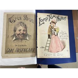 An album of Victorian and later sheet music covers to include The Happy Policeman, The Nipper's Reply, Three Little Maid, A Motto for every man, My Whitling Gals and many others (approx 40, plus later printed covers) Provenance: From the Estate of a Local private collector