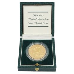 Queen Elizabeth II 1983 gold proof two pound coin, cased with certificate
