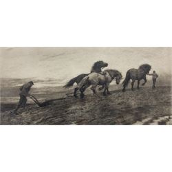 Herbert Dicksee (English 1862-1942): 'The Last Furrow', drypoint etching with drypoint pub. Frost & Reed 1899, 25cm x 56cm