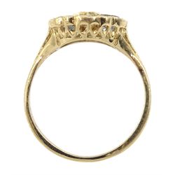 9ct gold aquamarine and diamond cluster ring, hallmarked