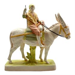 Large Royal Dux model of a mule and rider, post 1918 marks beneath H43cm x W40cm approx