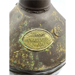 Motor oil can by Wakefield & Co, 59cm and a 19th Century wrought iron footman 