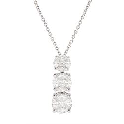18ct white gold princess and marquise cut diamond cluster pendant necklace, stamped 750