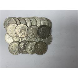 Twenty-two King George V halfcrown coins, dated 1920, 1921, 1922, 1923, 1924, 1925, two 1926, two 1927, 1928, two 1930, 1931, two 1932, 1933, two 1934, 1935 and two 1936 (22)